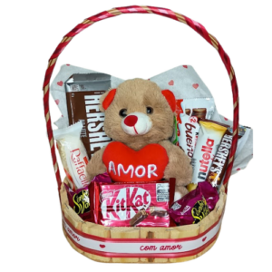 CESTA 08-Pelúcia 15cm+Chocolates Variados