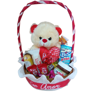 CESTA 04-Urso de Pelúcia 20cm+Chocolates Variados
